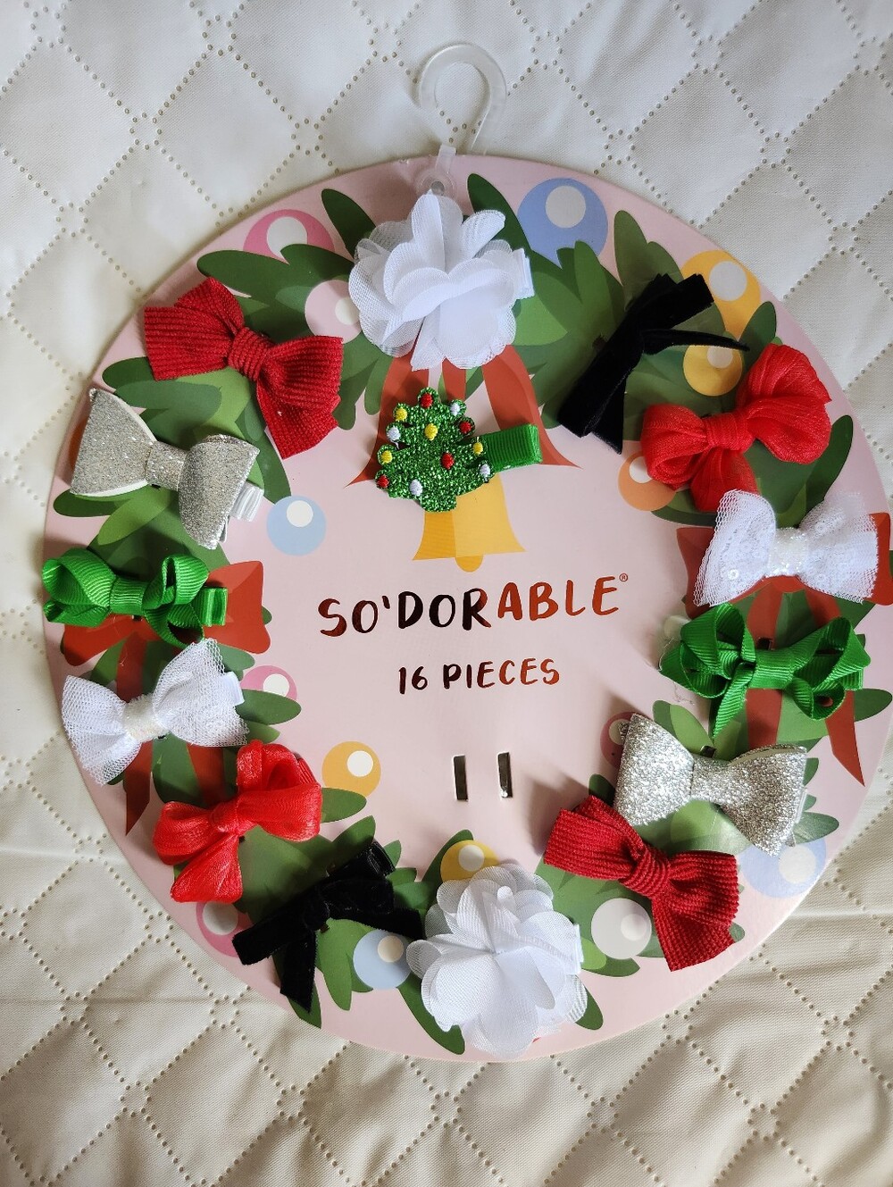 Kids Holiday Bow and Flower Hair Clip Set - Red, White, Green, Black, Silver